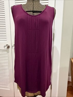 Soft Surroundings Sleeveless Pintuck Pleated Tunic Tank Plum Color Medium